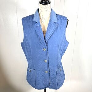 Talbots Quilted Vest Sz Med Powder Blue Corduroy Lined Collar Beautiful Buttons